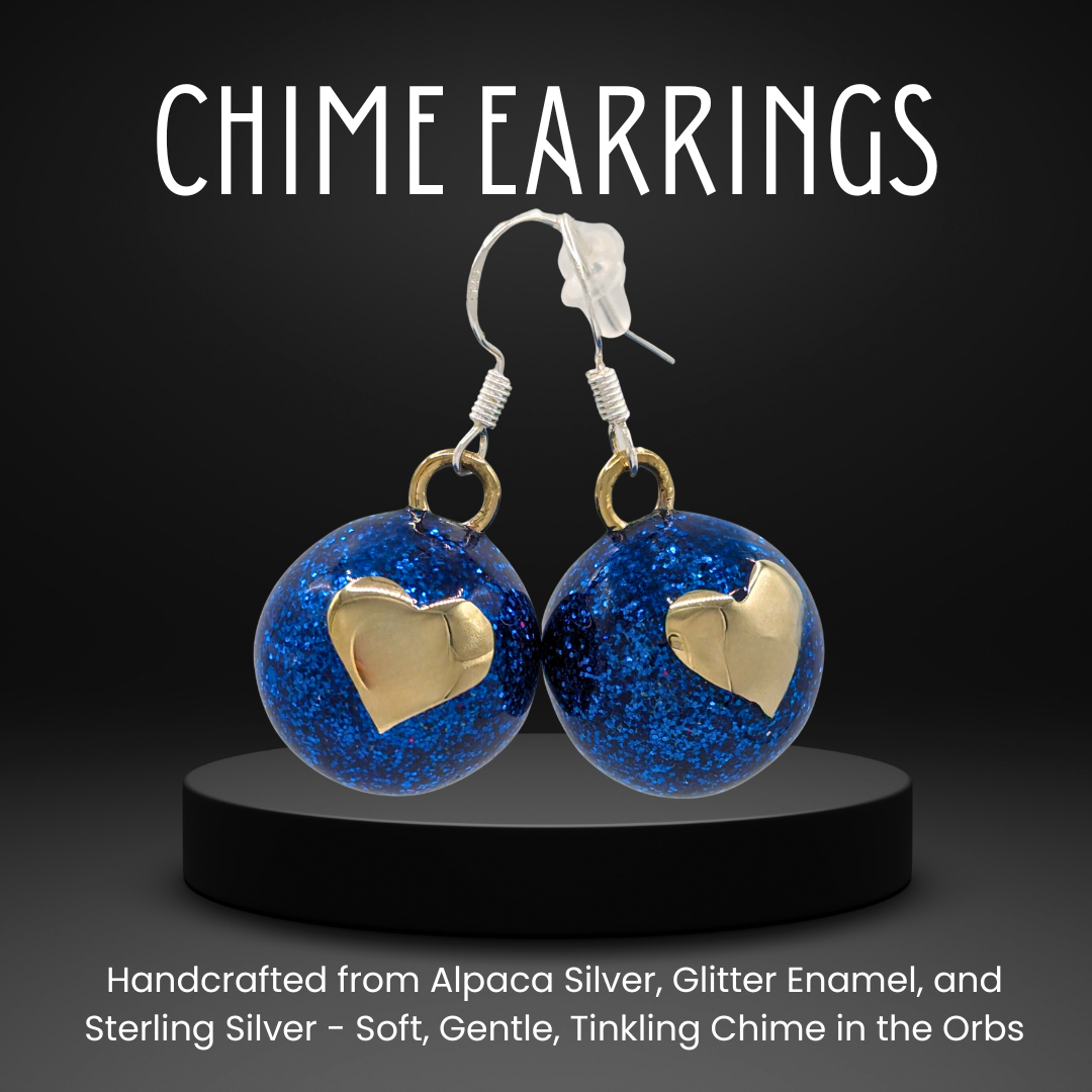 Blue Glitter Heart Chime Earrings