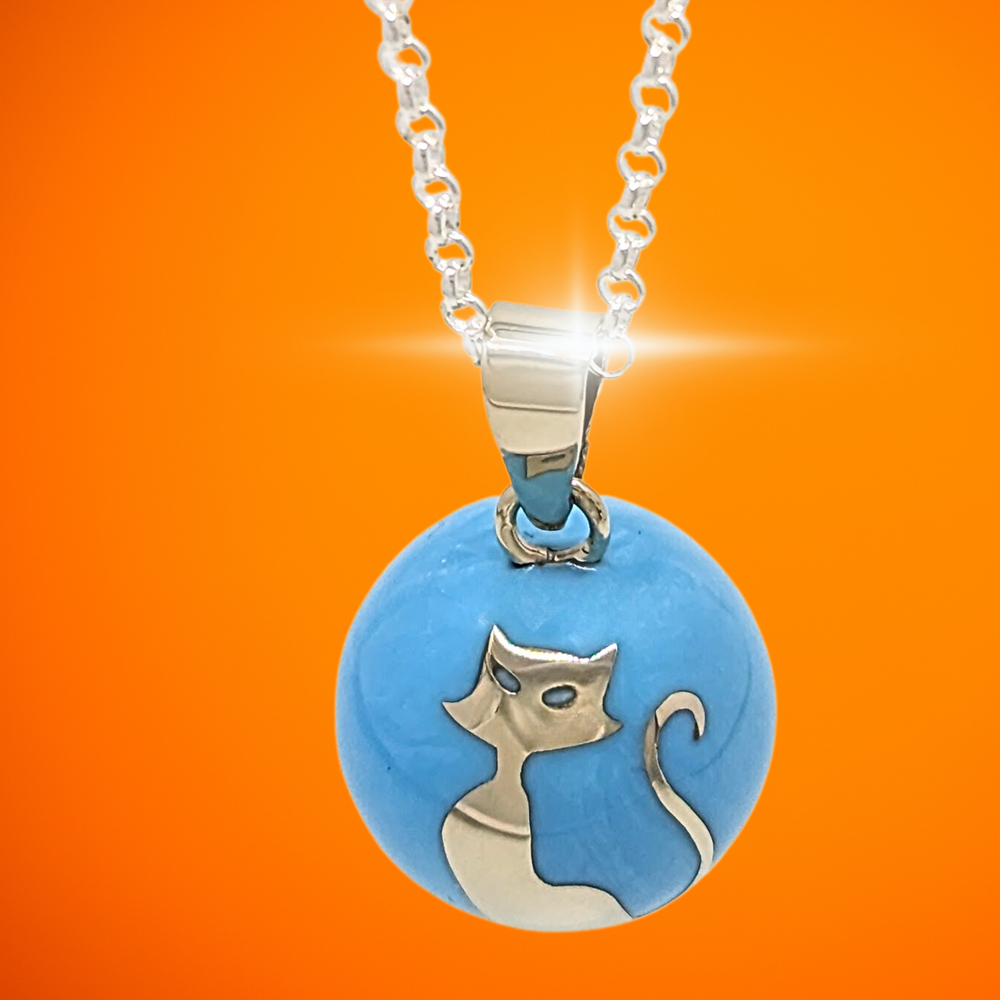 Blue Cat Chime Necklace
