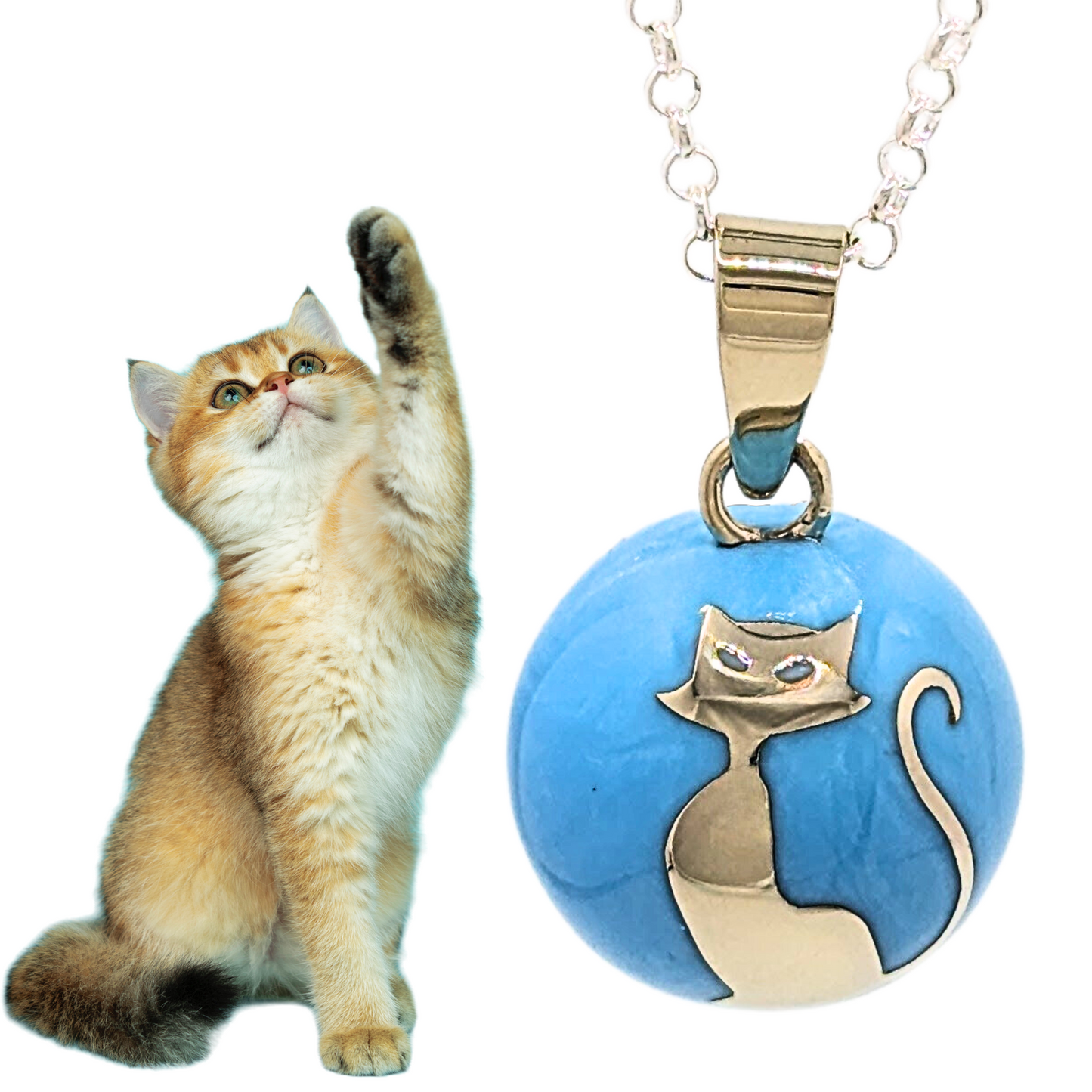 Blue Cat Chime Necklace