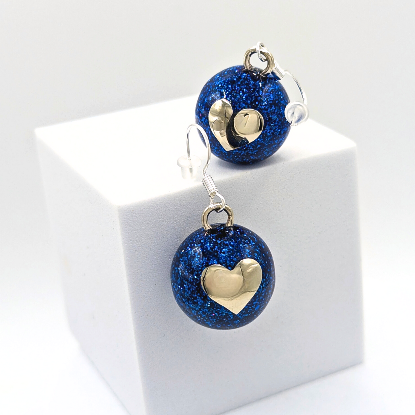 Blue Glitter Heart Chime Earrings