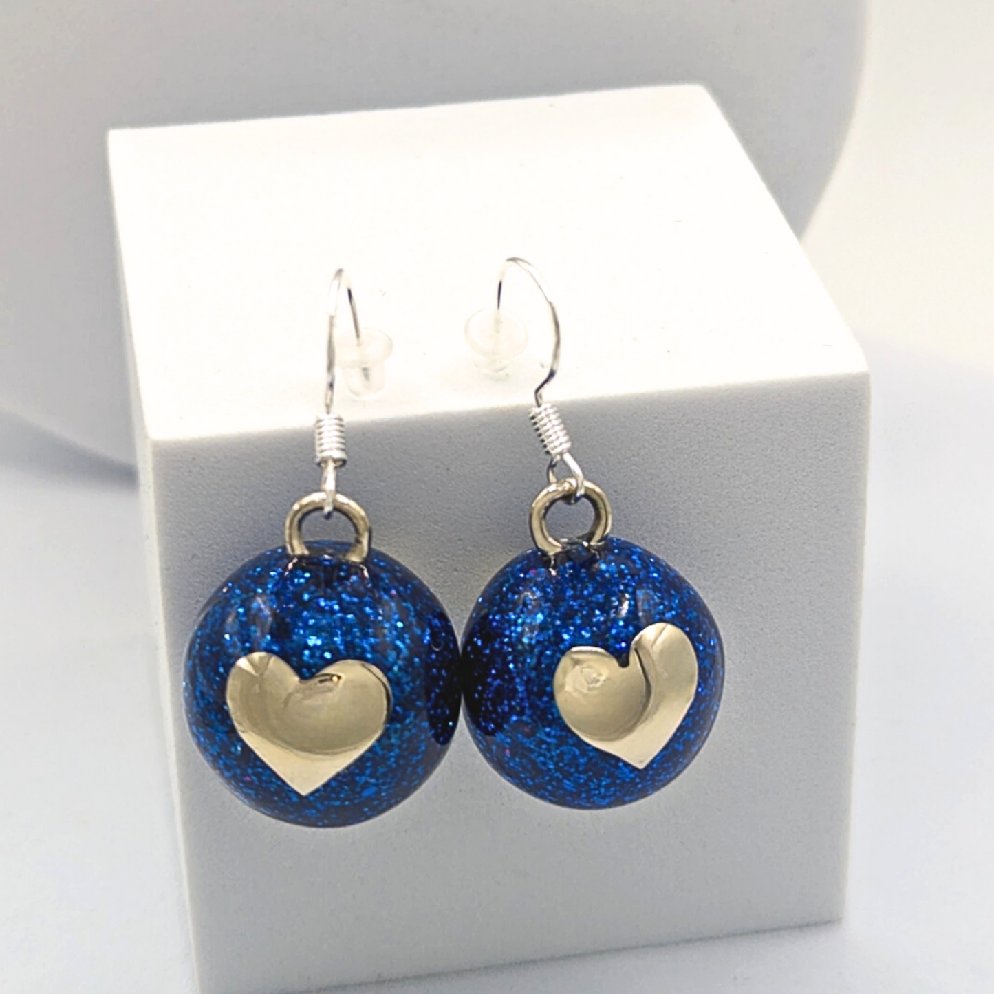 Blue Glitter Heart Chime Earrings