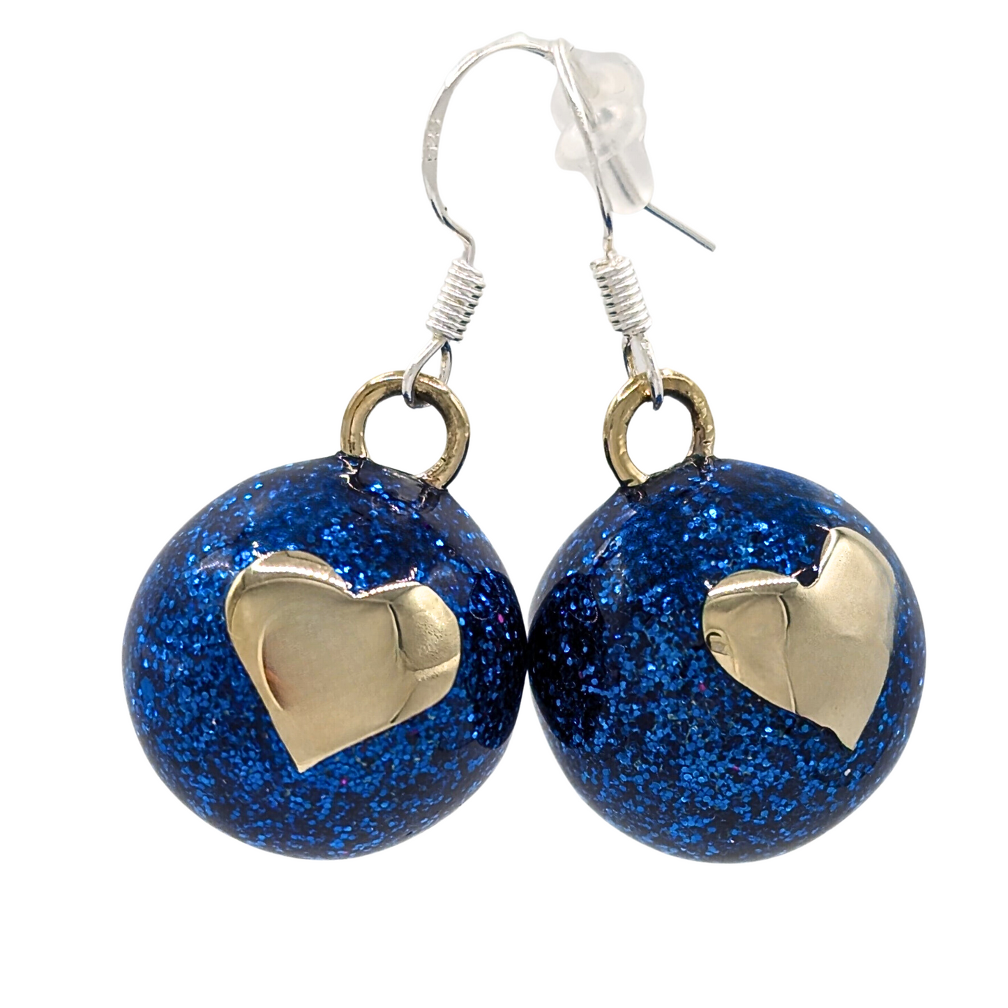 Blue Glitter Heart Chime Earrings