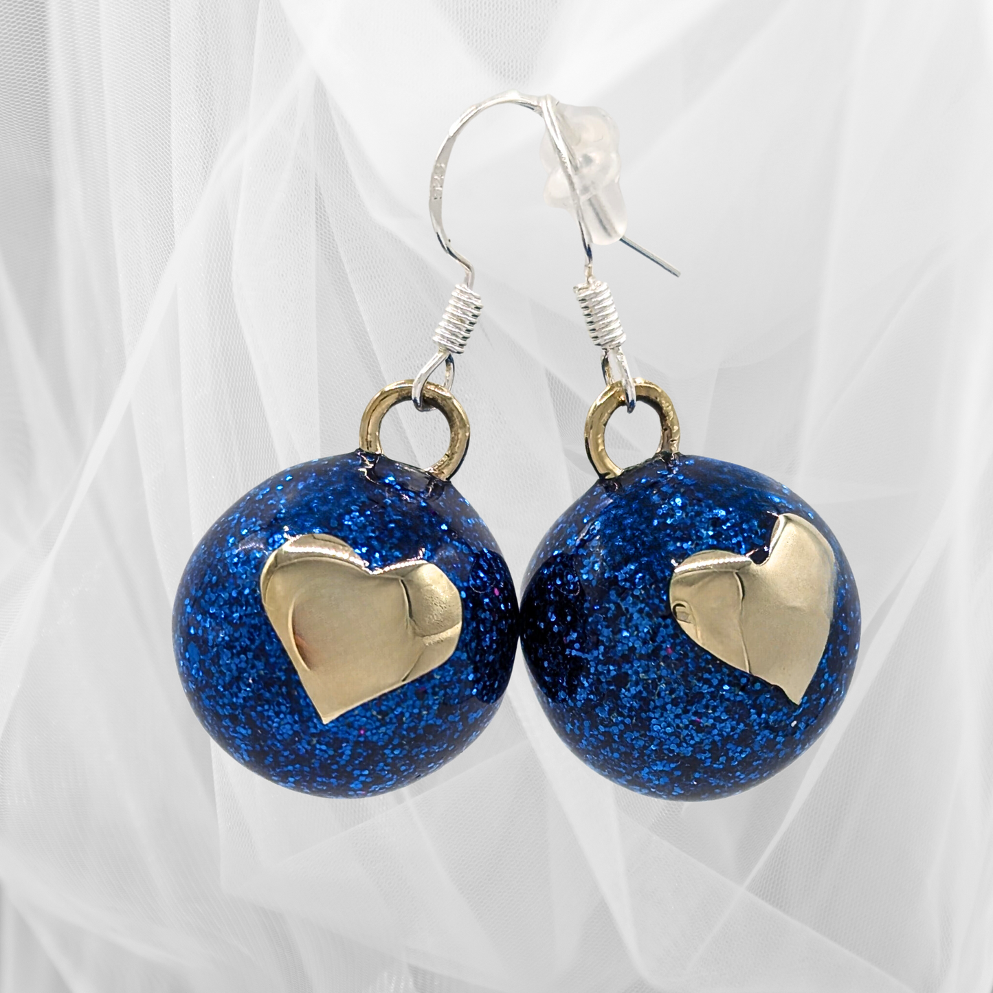 Blue Glitter Heart Chime Earrings