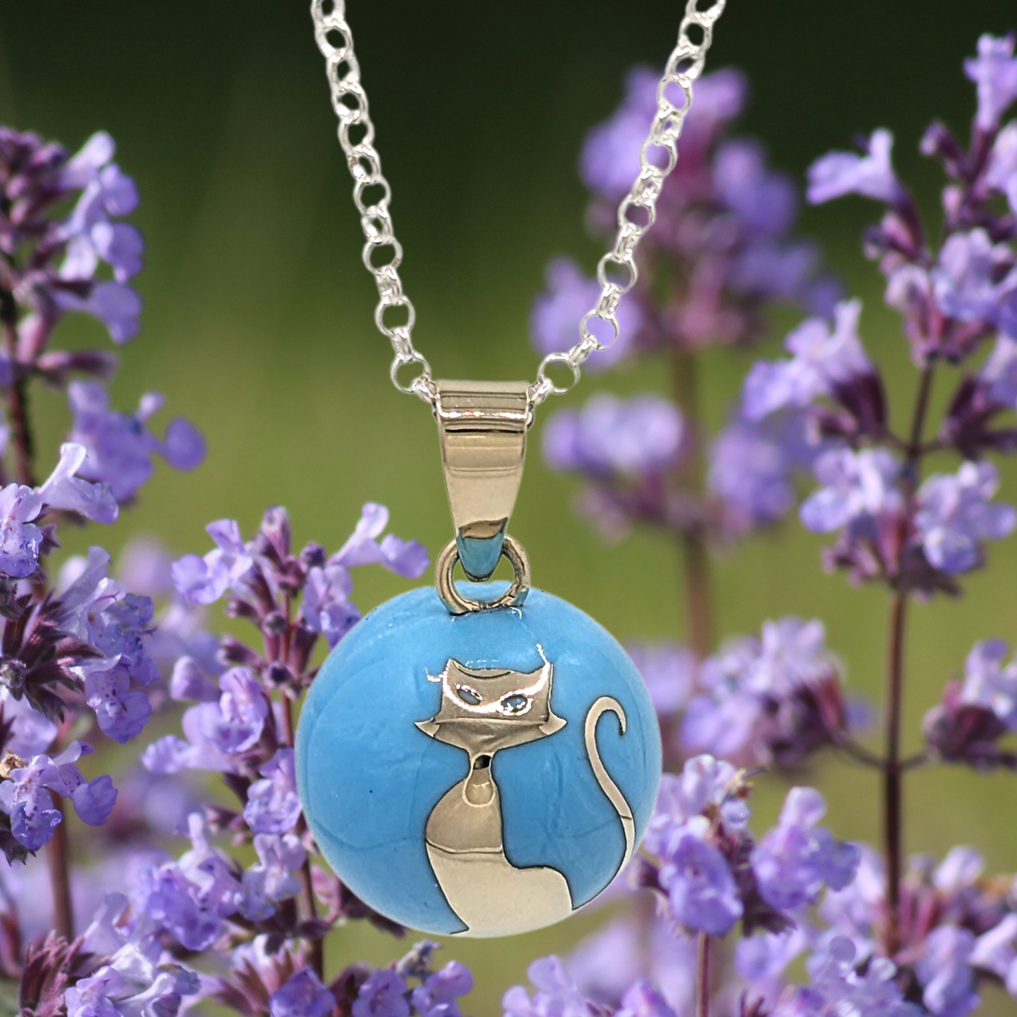 Blue Cat Chime Necklace
