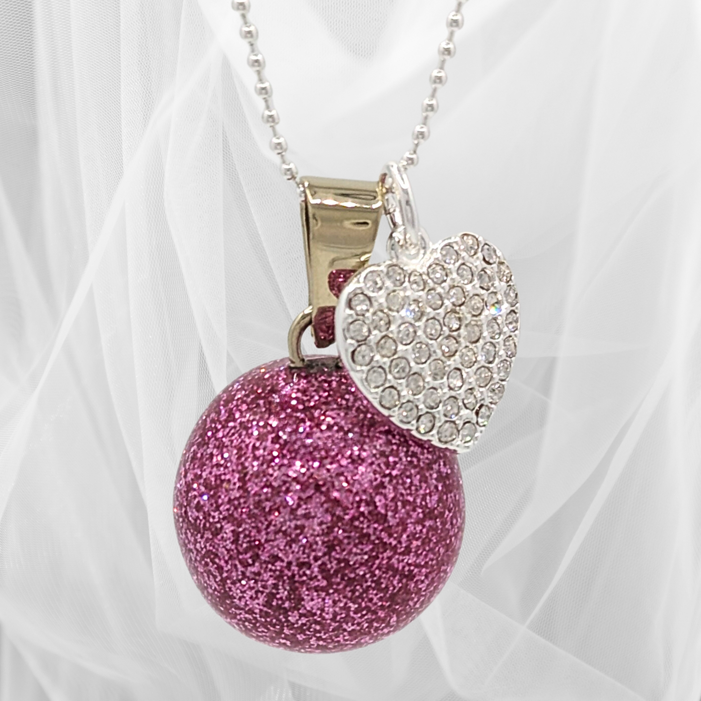 Pave Heart Pink Chime Necklace