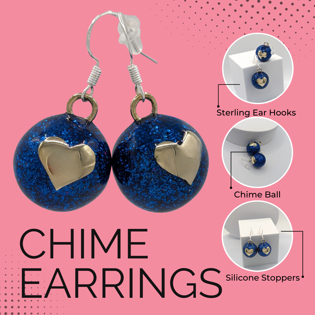 Blue Glitter Heart Chime Earrings