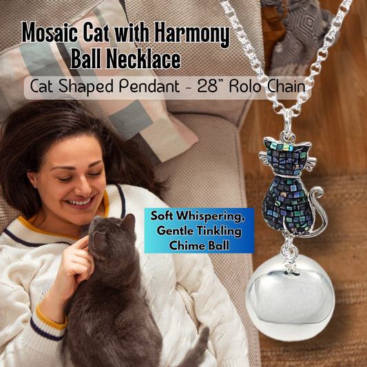 NEW- Mosaic Cat Harmony Ball Necklace
