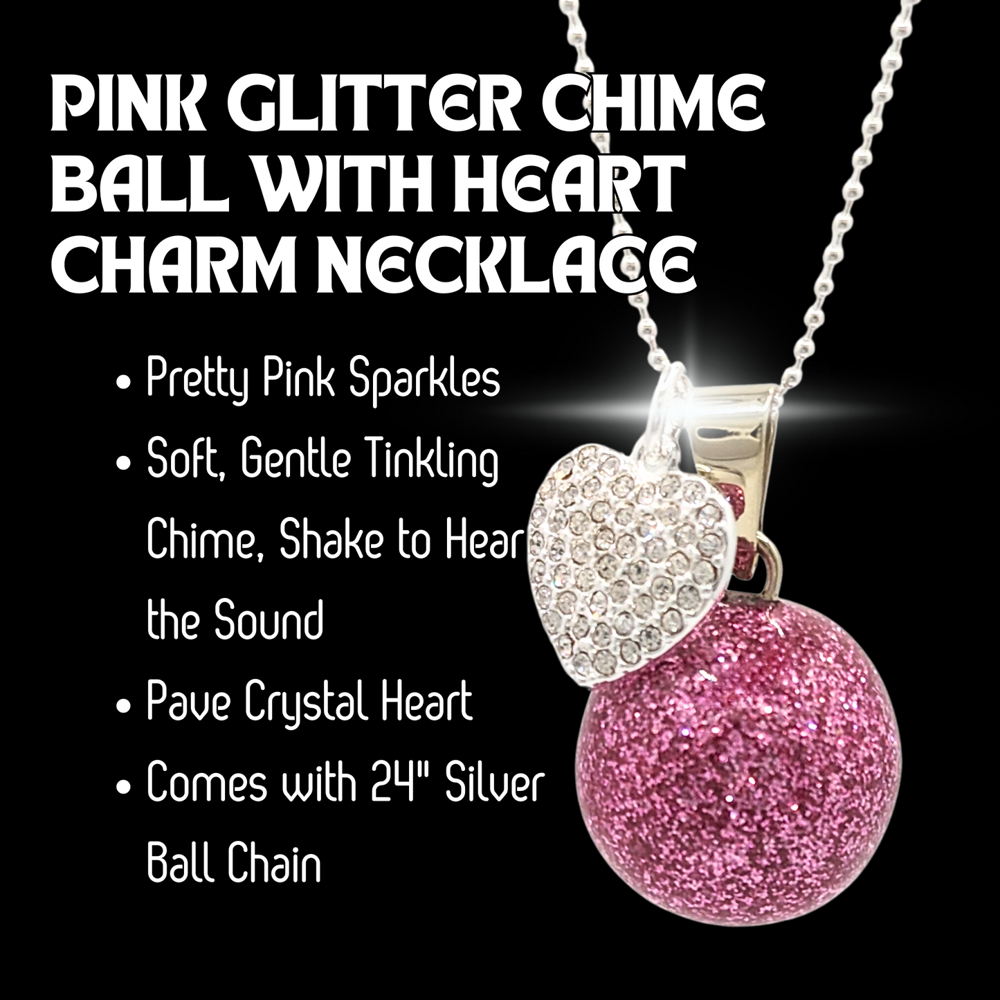 Pave Heart Pink Chime Necklace