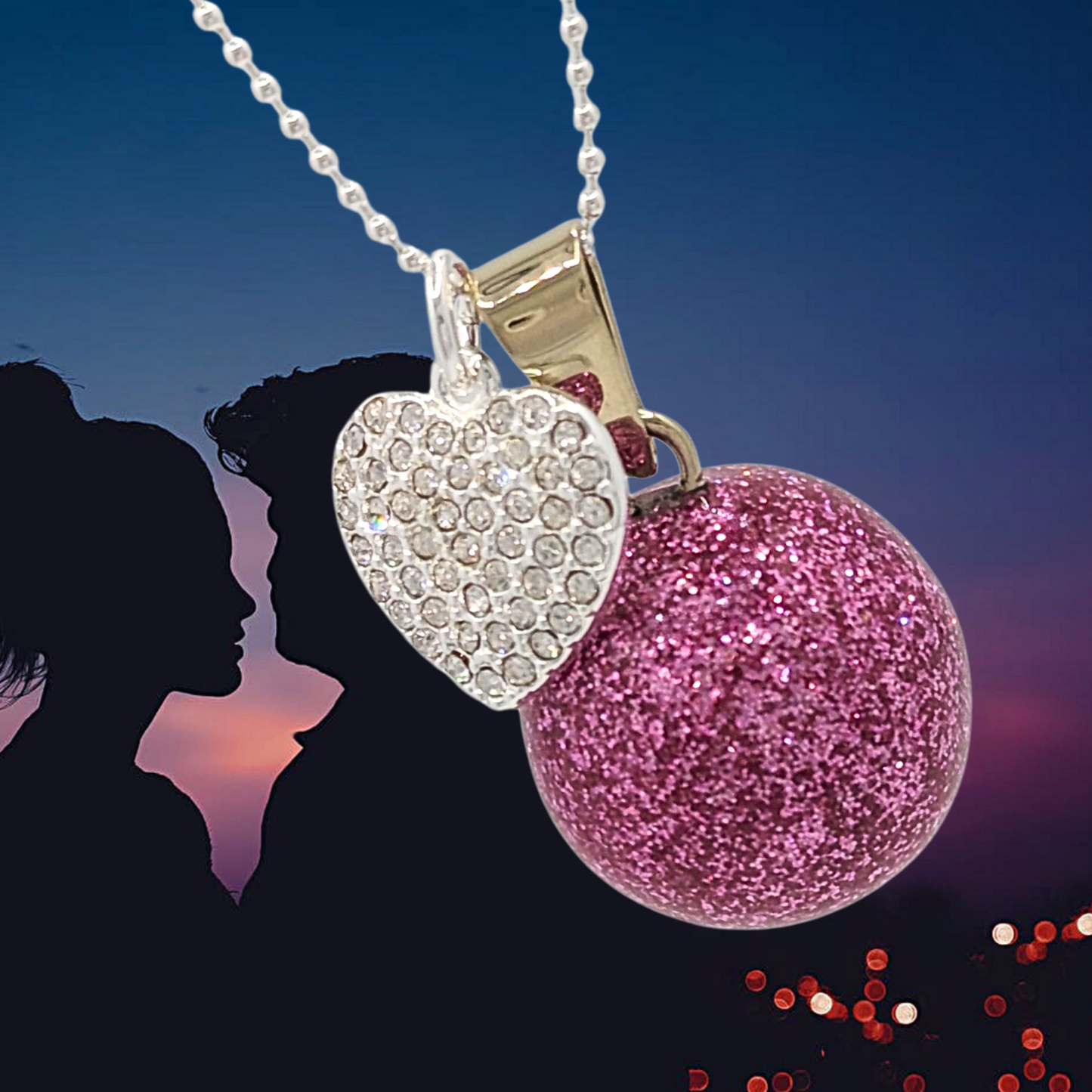Pave Heart Pink Chime Necklace