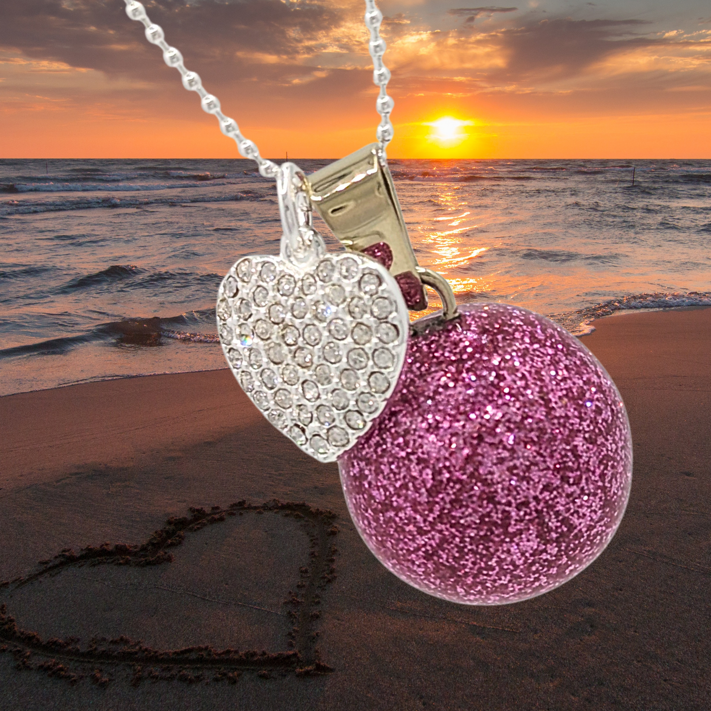 Pave Heart Pink Chime Necklace