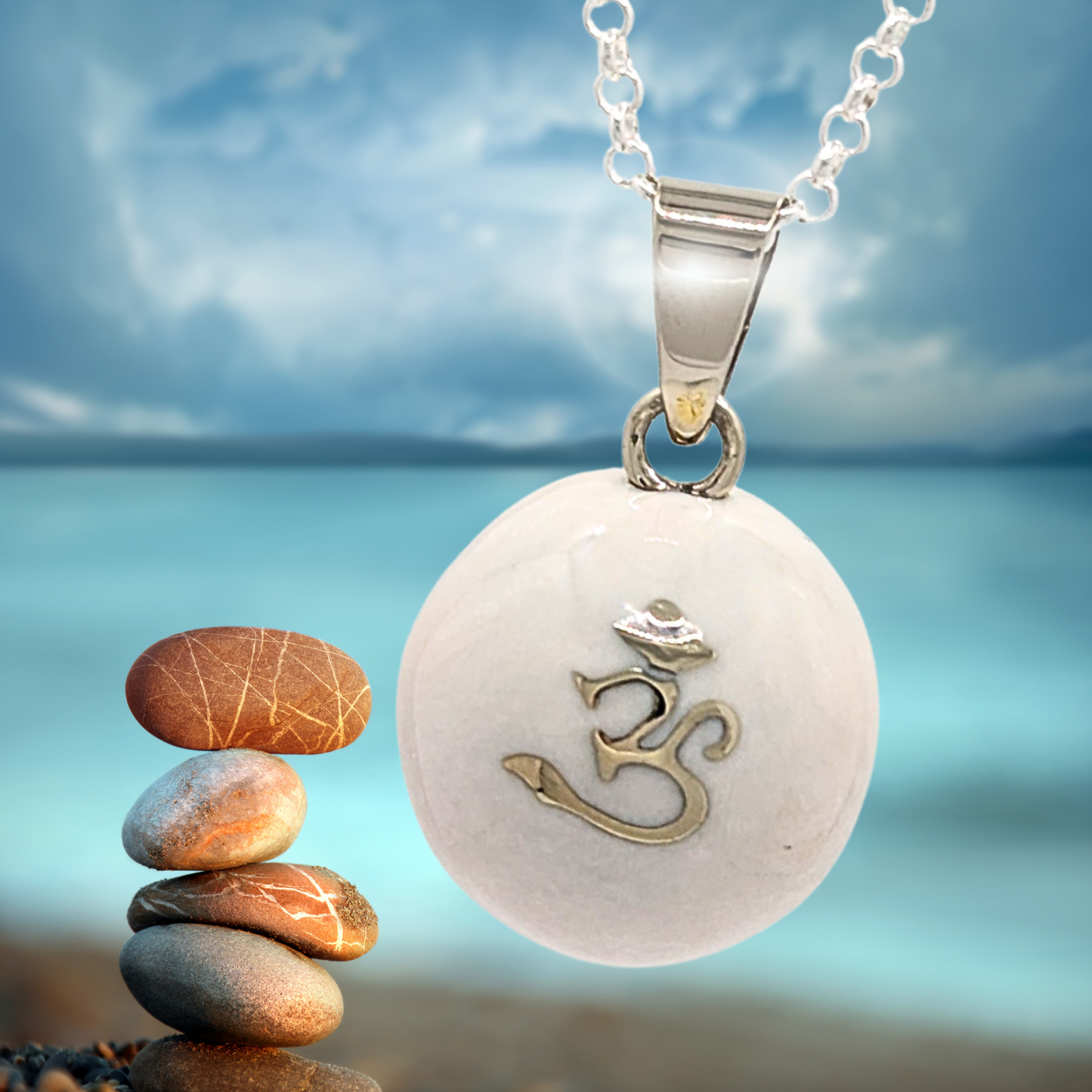 White Om Chime Necklace