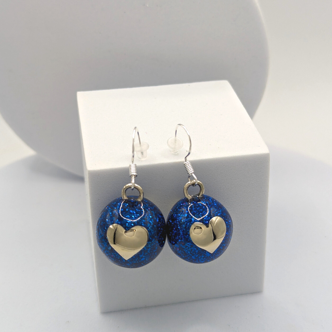 Blue Glitter Heart Chime Earrings