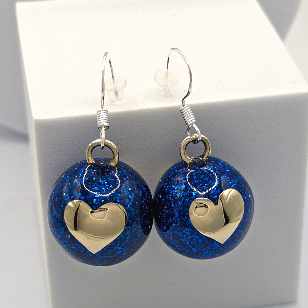 Blue Glitter Heart Chime Earrings