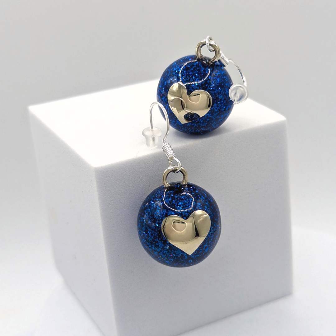 Blue Glitter Heart Chime Earrings