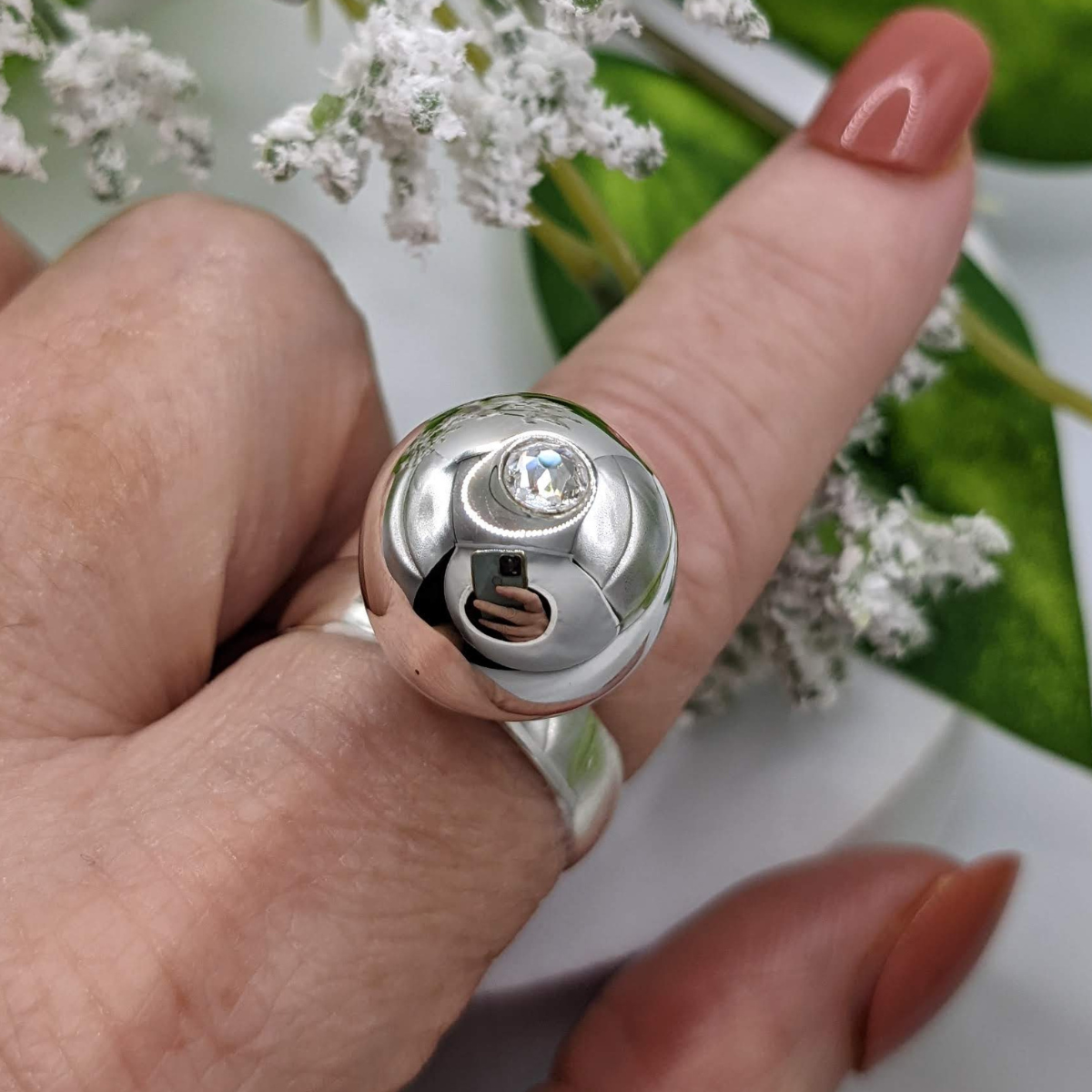 Zirconia Orb Sterling Silver Ring - Nature Reflections