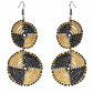 Maasai Bead Double Circle Dangle Earrings, Gold and Black