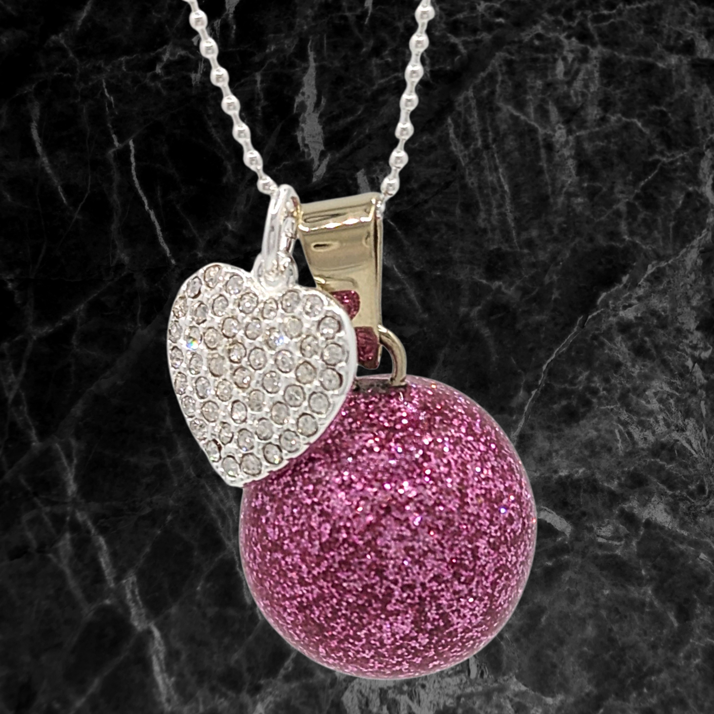 Pave Heart Pink Chime Necklace
