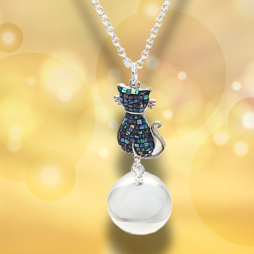 NEW- Mosaic Cat Harmony Ball Necklace