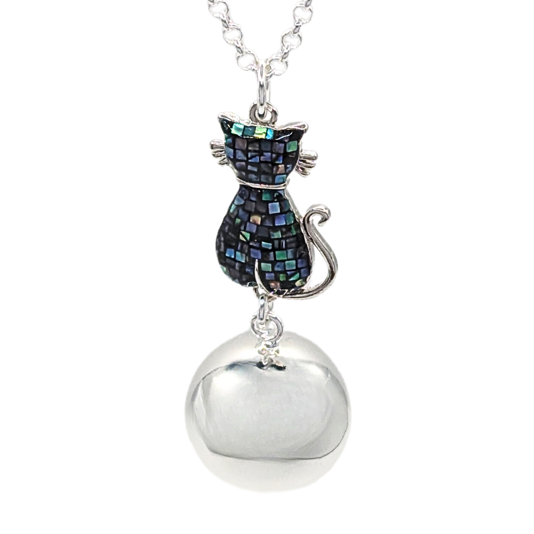 NEW- Mosaic Cat Harmony Ball Necklace