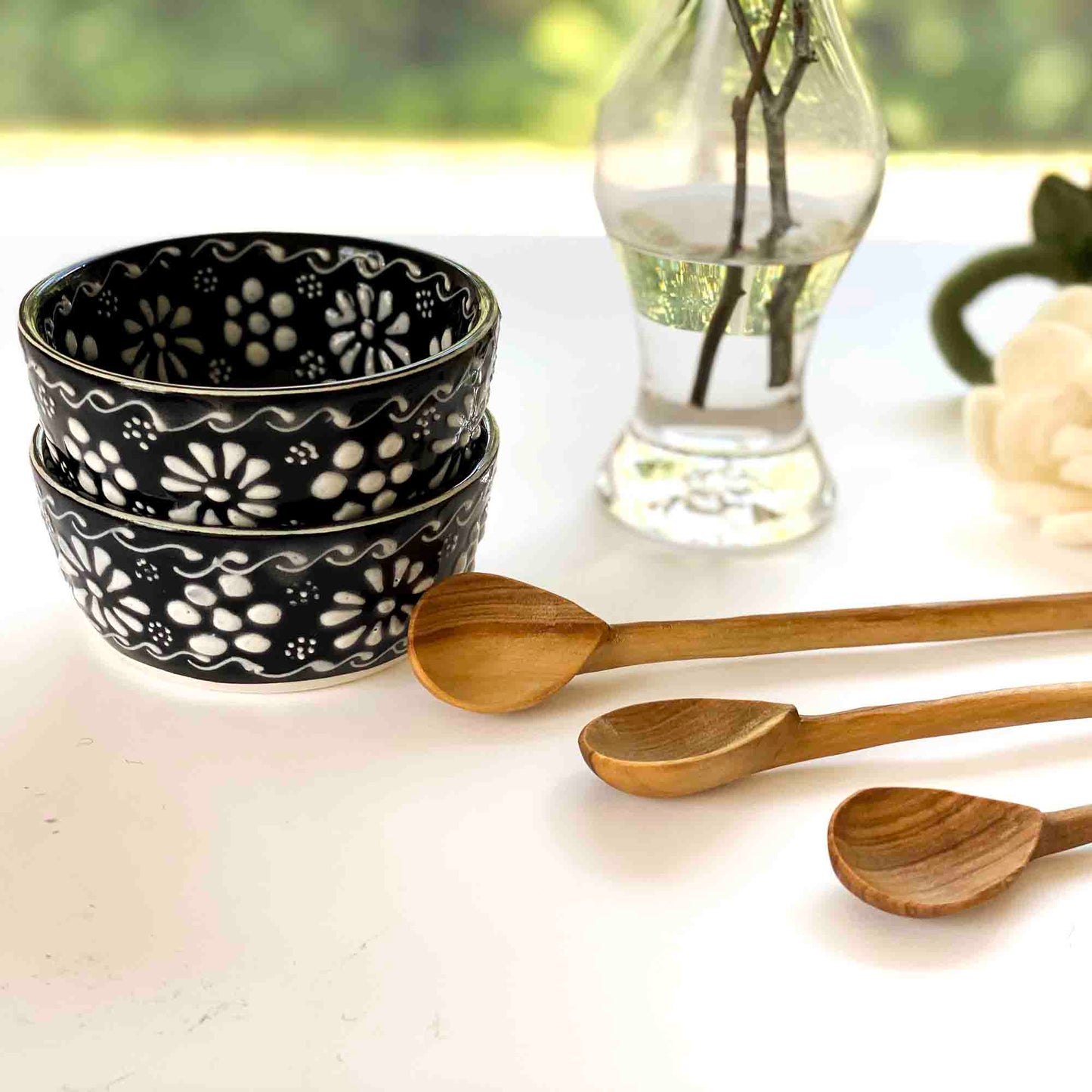 Handmade Pottery Appetizer & Dip Bowl, Ink- Set of 2