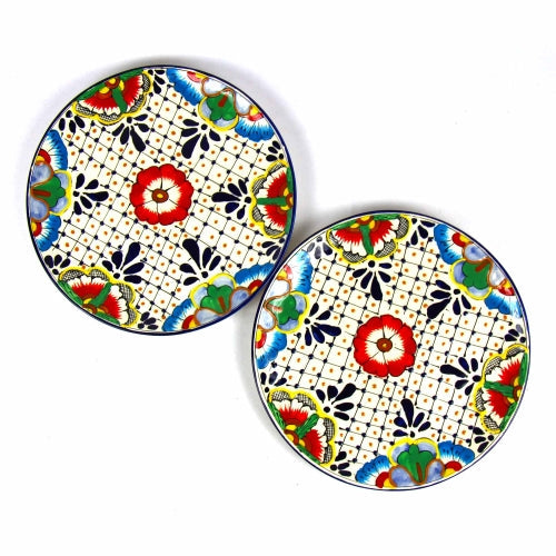 Dinner Plates 11.8in - Dots and Flowers, Set of Two
