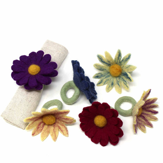 Set of 6 Napkin Rings, Assorted Daisies for Fall